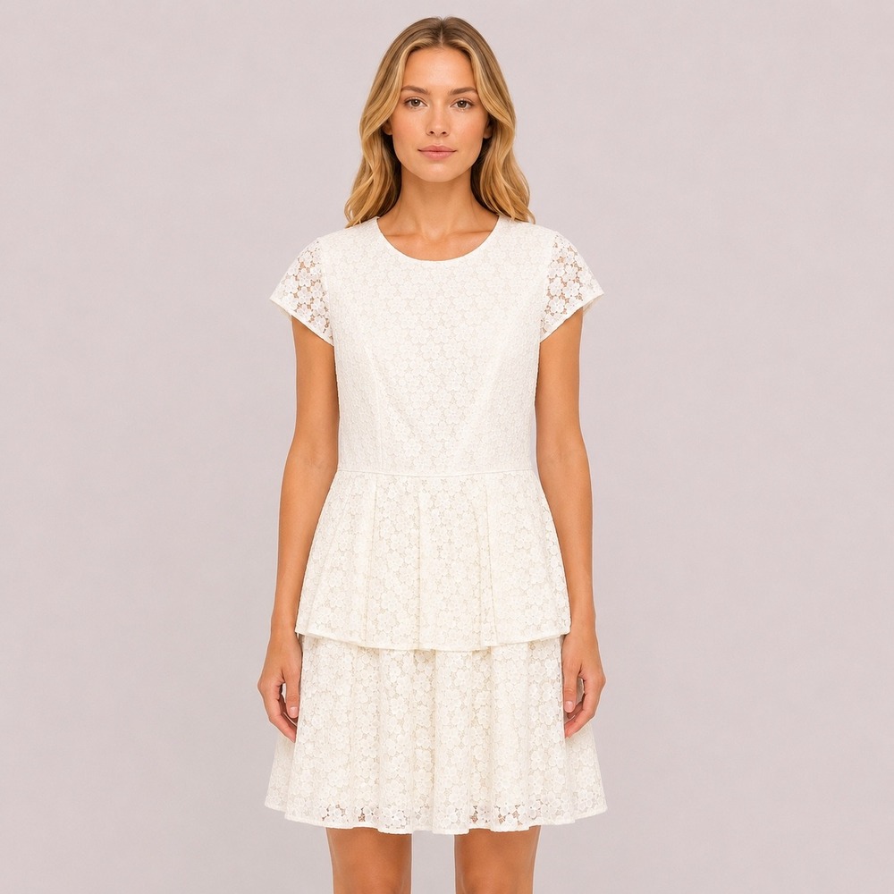 Gal Meets Glam Collection White Floral Lace Tiered Mini Dress structured Size 16